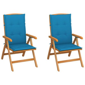 Gartenstühle 2 Stk. mit Blauen Kissen Massivholz Teak