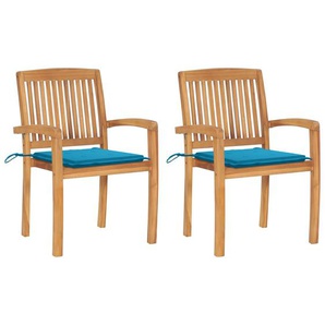 Gartenstühle 2 Stk. mit Blauen Kissen Massivholz Teak