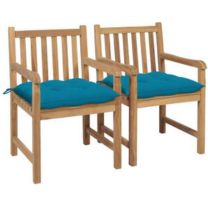 Gartenstühle 2 Stk. mit Hellblauen Kissen Massivholz Teak