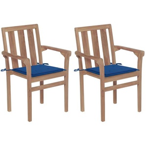 Gartenstühle 2 Stk. mit Königsblauen Kissen Teak Massivholz