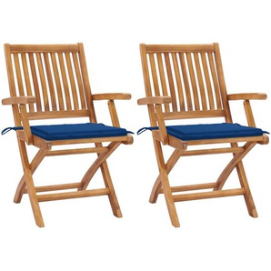 Gartenstühle 2 Stk. mit Königsblauen Kissen Teak Massivholz