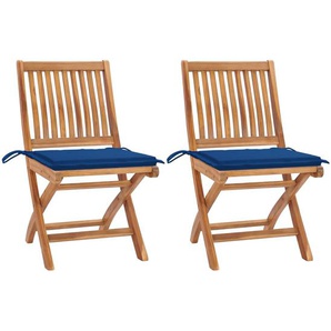 Gartenstühle 2 Stk. mit Königsblauen Kissen Teak Massivholz