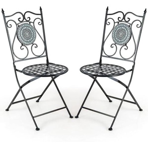Gartenstühle 2er Set, Mosaik Klappstühle, klappbare Balkonstühle mit Metallgestell, Mosaikstühle, Bistrostühle, Terrassenstühle für Garten, Balkon,