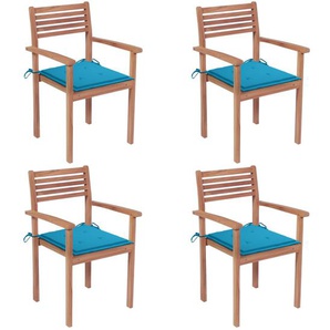 Gartenstühle 4 Stk. mit Blauen Kissen Massivholz Teak