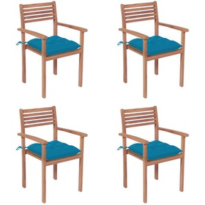 Gartenstühle 4 Stk. mit Hellblauen Kissen Massivholz Teak