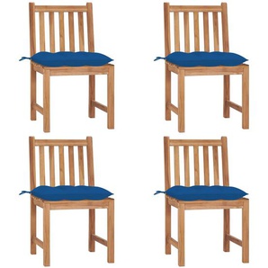 Gartenstühle 4 Stk. mit Kissen Massivholz Teak Blau
