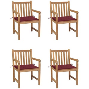 Gartenstühle 4 Stk. mit Weinroten Kissen Massivholz Teak