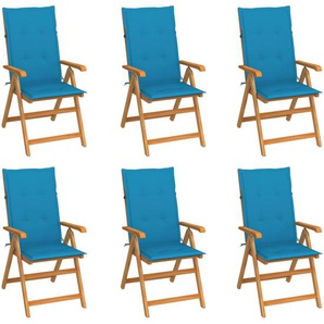 Gartenstühle 6 Stk. mit Blauen Kissen Massivholz Teak