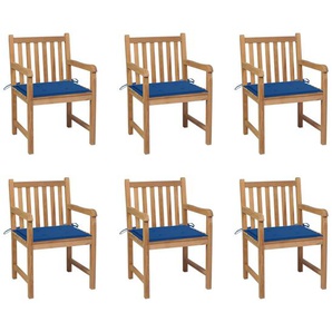 Gartenstühle 6 Stk. mit Königsblauen Kissen Massivholz Teak