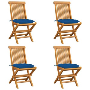 Gartenstühle mit Blauen Kissen 4 Stk. Massivholz Teak