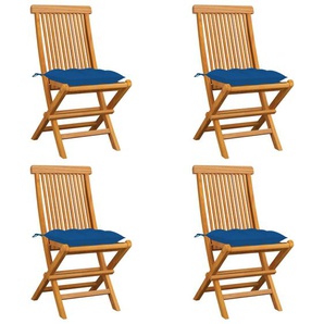 Gartenstühle mit Blauen Kissen 4 Stk. Massivholz Teak