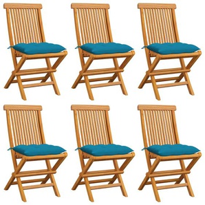 Gartenstühle mit Hellblauen Kissen 6 Stk. Massivholz Teak
