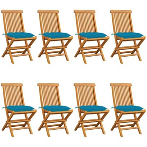 Gartenstühle mit Hellblauen Kissen 8 Stk. Massivholz Teak