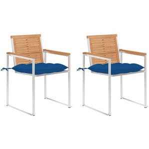 Gartenstühle mit Kissen 2 Stk. Massivholz Teak und Stahl Königsblau