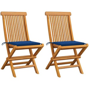 Gartenstühle mit Königsblauen Kissen 2 Stk. Massivholz Teak