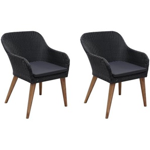 Gartenstühle mit Polstern 2 Stk. Poly Rattan Schwarz