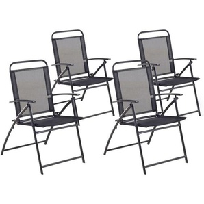 Gartenstuhl 4er Set Schwarz Textillene Metallbeine Klappbar Modern Balkon Terrasse Outdoor
