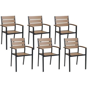 Gartenstuhl 6er Set Hellbraun Kunstholz und Aluminoum Stapelbar Modern Design Sitzmöbel Outdoor Terrasse Balkon Ausstattung Möbel