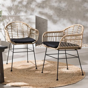 Gartenstuhl KALO 2er-Set Webstoff Schwarz/Braun/Beige/Braun 53 x 76 x 54cm