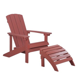 Gartenstuhl mit Fußhocker Rot Kunstholz Muskoka Stuhl mit breiten Armlehnen Gartenmöbel Gartenausstattung Lounge Terrasse