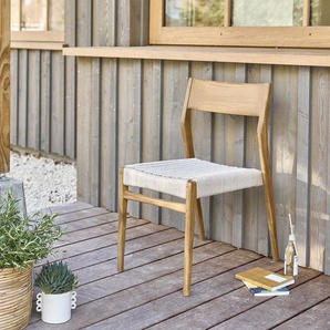Gartenstuhl massives Teakholz und beigem Seil