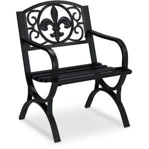 Gartenstuhl Vintage, Gartensessel m. Armlehnen, extra breit, Stahl, antikes Design, 85,5 x 60 x 56 cm, schwarz - Relaxdays
