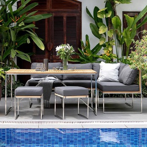 Gartentisch Teak & Edelstahl 160 x 74 x 90cm Braun