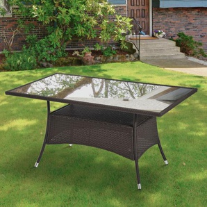 Gartentisch Glastisch Esstisch Gartenmöbel Tisch, Polyrattan+Sicherheitsglas, Braun und Schwarz