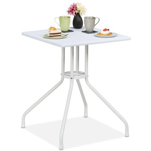 Gartentisch, hbt: 73 x 62 x 62 cm, Balkontisch Holzoptik, Kunststoff, Metall, Terrassentisch quadratisch, weiß - Relaxdays