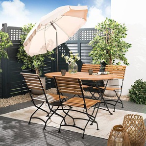 Gartentisch oval Tischplatte: Massivholz Akazie, geölt Gestell: Stahl, pulverbeschichtet 140 x 75 x 90cm Schwarz/Braun