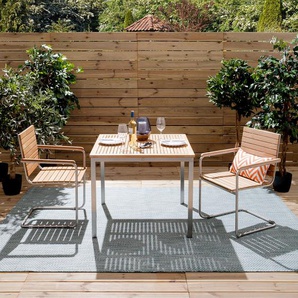 Gartentisch Tischplatte: Massivholz Teak, naturbelassen Tischgestell: Edelstahl, gebürstet 90cm Braun/Silber
