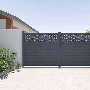 Gartentor Flügeltor - 305 x 181 cm - Aluminium - Halbvoll mit Muster - Anthrazit - BAZIO