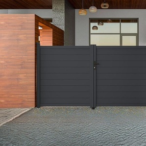 Gartentor Flügeltor Doppeltor - 305 x 166 cm - voll - Aluminium - Anthrazit - NAZARIO