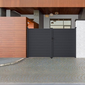 Gartentor Flügeltor Doppeltor - 305 x 181 cm - voll - voll - Aluminium - Anthrazit - NAZARIO