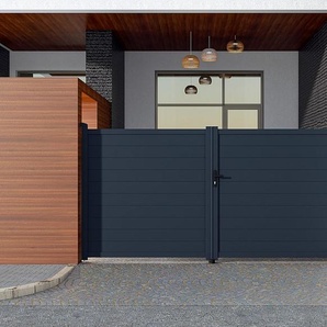 Gartentor Flügeltor Doppeltor - 355 x 181 cm - voll - Aluminium - Anthrazit - NAZARIO