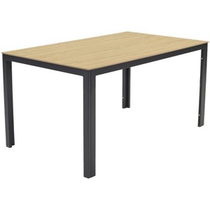 GARVIO Gartentisch 90x150, Platte: Polystone Farbe Natur Holz- optik Gestell Aluminium Anthrazit