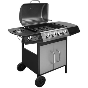 Gasgrill 4+1 Brenner Schwarz und Silbern