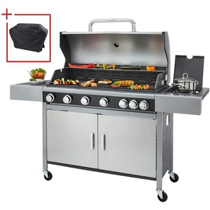 Gasgrill KONIFERA Livorno, 6 Hauptbrenner, 1 Seitenbrenner Grills Gr. B/H/T: 161,5 cm x 111 cm x 57 cm, silberfarben (silberfarben, schwarz) Gasgrills Bestseller