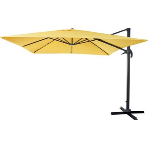 Gastronomie-Ampelschirm HHG-436, Sonnenschirm 3x3m (Ø4,24m) Polyester Alu/Stahl 23kg gelb ohne Ständer, drehbar