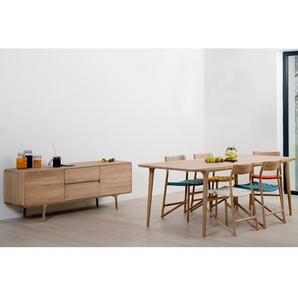 Massiver Esstisch 220 x 90 cm Braun/Eiche Hell