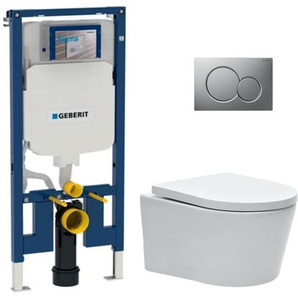 Pack wc Vorwandelement UP720 extraflach + wc-sat spülrandlos unsichtbare Befestigung + WC-Deckel + Mattchromplatte