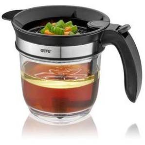 Gefu Fettreduzierkanne, Schwarz, Edelstahl, Metall, Kunststoff, 1 L, 15x15x23 cm, Messskala, Sieb, trennt Fett und Öl aus Soßen Suppen, Kochen, Küchenhelfer, Sonstige Küchenhelfer
