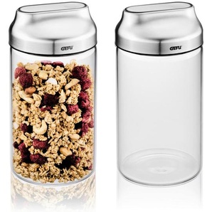 Gefu Vorratsdosenset Kippo, Silber, Metall, Kunststoff, Glas, 1 L, 19.1 cm, Küchenzubehör, Vorratsbehälter, Vorratsdosen Sets