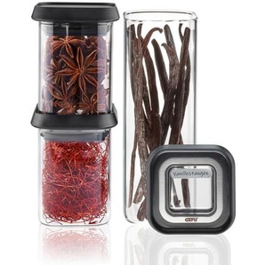 Gefu Vorratsdosenset Pantry, Schwarz, Transparent, Glas, 3-teilig, 0,180 L, Deckel mit Sichtfenster, Beschriftungsfeld, Küchenzubehör, Vorratsbehälter, Vorratsdosen Sets