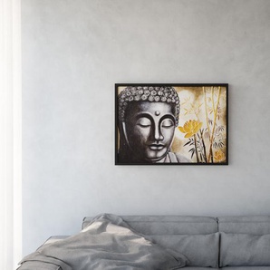 Gemälde Buddha 100x70 cm Mehrfarbig Ölfarbe auf Holz, Dekoartikel