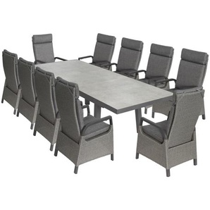 Georgia 4 Gartenmöbel Set - 10x Gartenstühle, Ausziehtisch, für 10 Personen, Aluminium, Garten Sitzgruppe, Essgruppe bellavista / Green Spirit