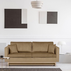 Schlafsofa GEPADE Tina Sofas Gr. B/H/T: 217 cm x 71 cm x 98 cm, Velours, braun (hellbraun) Einzelsofas Nordisches Schlafsofa mit extra Stauraum, alle Kissen abnehmbar