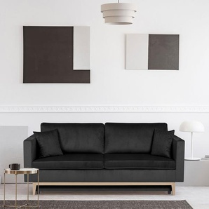 Schlafsofa GEPADE Tina Sofas Gr. B/H/T: 217 cm x 71 cm x 98 cm, Velours, schwarz Einzelsofas Nordisches Schlafsofa mit extra Stauraum, alle Kissen abnehmbar