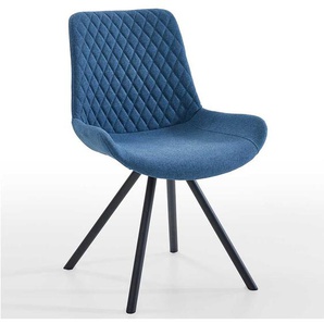 Gepolsterte Esstisch Stühle in Blau Stoff Gestell aus Metall (2er Set)