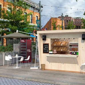 Gerätehaus PALMAKO Kiosk Kira 7,7 m² Gerätehäuser beige (natur) Geräteschuppen BxTxH: 355x233x264 cm, witterungsbeständig